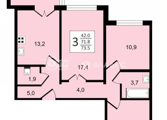 Продается 3-ком. квартира, 73.5 м2, посёлок Отрадное, бульвар 70 лет Победы, 5