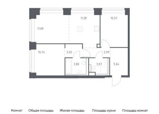 2-комнатная квартира на продажу, 62.4 м2, Москва, ЗАО, жилой комплекс Нова, к2