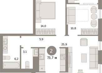 Продажа двухкомнатной квартиры, 73.7 м2, Екатеринбург, Железнодорожный район, улица Пехотинцев, 2Г