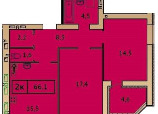 Продается 2-комнатная квартира, 66.1 м2, Иваново, Солнечная улица, Октябрьский район