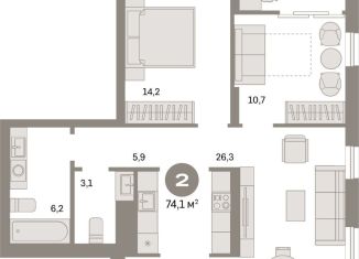 Продаю 2-ком. квартиру, 74.1 м2, Екатеринбург, Железнодорожный район, улица Пехотинцев, 2Г