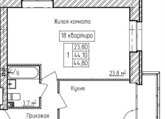 1-ком. квартира на продажу, 44.8 м2, деревня Карабиха