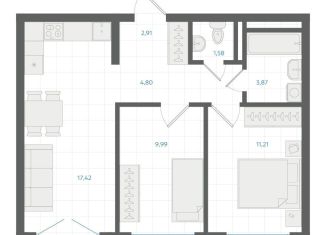 Продаю 2-комнатную квартиру, 52.2 м2, Свердловская область