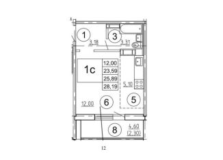 Продам квартиру студию, 28.2 м2, Челябинск, Днепропетровская улица, 5.3.1