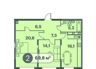 2-ком. квартира на продажу, 69.8 м2, Красноярск, Кировский район