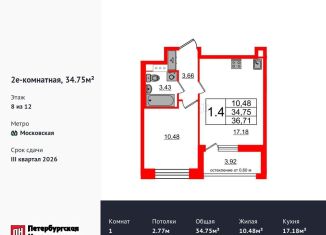 Продается однокомнатная квартира, 34.8 м2, Санкт-Петербург, Кубинская улица, 78к2