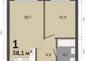 Однокомнатная квартира на продажу, 38.1 м2, Екатеринбург, Кировский район