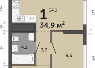 Продается 1-комнатная квартира, 34.9 м2, Екатеринбург, Кировский район