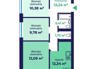 Трехкомнатная квартира на продажу, 63.8 м2, Ярославль