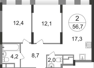 Продается 2-ком. квартира, 56.7 м2, Москва, 2-я Боровская улица, 1