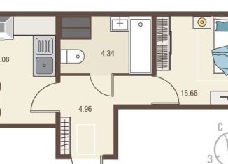 Продается 1-комнатная квартира, 42.6 м2, Курская область