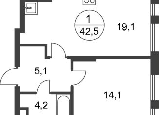 1-ком. квартира на продажу, 42.5 м2, Москва, деревня Рассказовка, 1