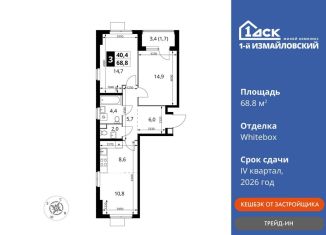 Трехкомнатная квартира на продажу, 68.8 м2, Москва, ВАО, Монтажная улица, вл8/24