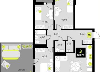 Продажа 3-комнатной квартиры, 120.8 м2, Тюмень, улица Пожарных и Спасателей, 8