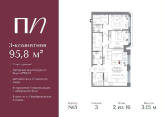 Продам трехкомнатную квартиру, 95.8 м2, Москва, ВАО