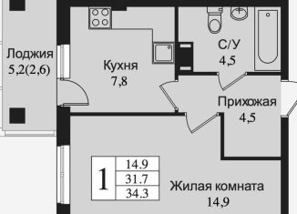 1-комнатная квартира на продажу, 36.8 м2, Ленинградская область