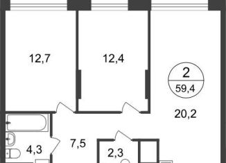 Продаю 2-ком. квартиру, 59.4 м2, Московский, ЖК Первый Московский, 11-я фаза, к3