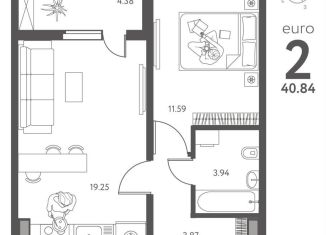 Продажа 1-комнатной квартиры, 40.8 м2, Липецк