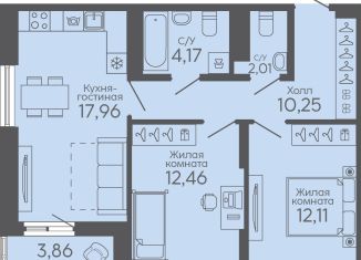 Продается двухкомнатная квартира, 60.9 м2, Екатеринбург, жилой комплекс Новокольцовский, 5, метро Ботаническая