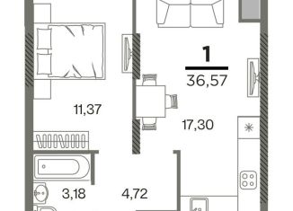 Продажа 2-комнатной квартиры, 36.6 м2, Рязань, ЖК Северный