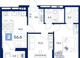 Продам 2-комнатную квартиру, 56.6 м2, Тюменская область