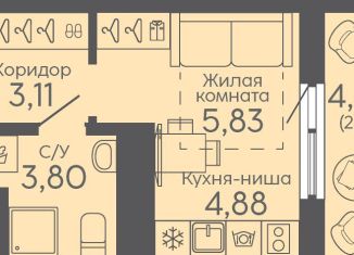 Продажа квартиры студии, 20 м2, Екатеринбург, жилой комплекс Новокольцовский, 5, метро Ботаническая