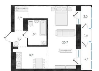 Продажа однокомнатной квартиры, 42.7 м2, Новосибирск, метро Заельцовская, улица Аэропорт, 49/2