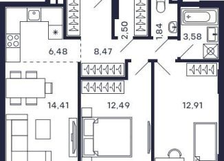 Продам 2-ком. квартиру, 62.7 м2, Московская область