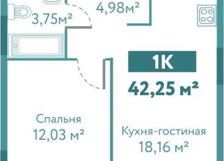 1-комнатная квартира на продажу, 42.3 м2, Тюмень, улица Павла Никольского, 10к1блок2, ЖК Акватория