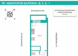 Продаю квартиру студию, 24.9 м2, Мурино, проспект Авиаторов Балтики, 3к1, ЖК Девятый вал
