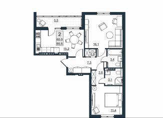 Продаю двухкомнатную квартиру, 60 м2, Саратов, улица имени Евгения Долгина, 6