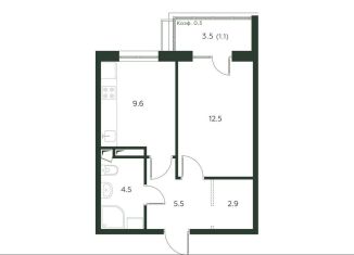 Однокомнатная квартира на продажу, 36.1 м2, деревня Лобаново, Новая улица
