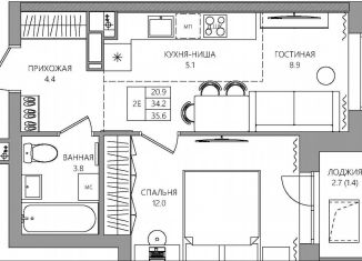 2-комнатная квартира на продажу, 35.6 м2, Пермь