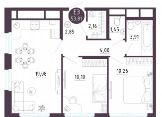 Продается 2-ком. квартира, 53.8 м2, Тула, Пряничная улица, 9