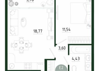 Продаю 1-ком. квартиру, 42.1 м2, Тула