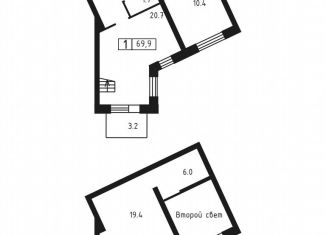 Продаю 1-комнатную квартиру, 69.9 м2, деревня Скотное, Вересковая улица, 4к1