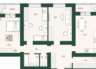 3-ком. квартира на продажу, 91.7 м2, поселок городского типа Стройкерамика, улица Олега Пешкова