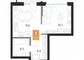 Продажа однокомнатной квартиры, 32.2 м2, Курск