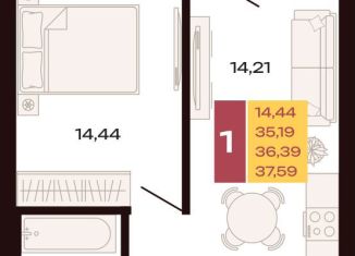 Продаю 1-комнатную квартиру, 37.6 м2, Екатеринбург, Ленинский район