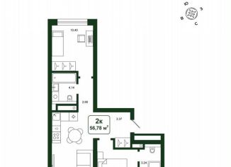 Двухкомнатная квартира на продажу, 56.8 м2, деревня Дударева, улица Сергея Джанбровского, 25