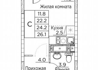Квартира на продажу студия, 26.1 м2, Владивосток, улица Расула Гамзатова, 7к3