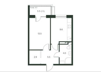 Однокомнатная квартира на продажу, 36.1 м2, деревня Лобаново