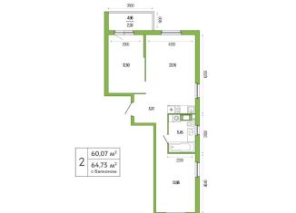 Продаю 2-комнатную квартиру, 63 м2, посёлок Шушары