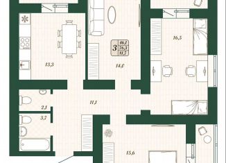 Продам 3-ком. квартиру, 76.3 м2, поселок городского типа Стройкерамика, улица Олега Пешкова, ЖК Детский Мир