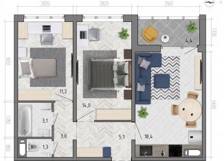 Продам двухкомнатную квартиру, 58.3 м2, Воронеж, улица Фёдора Тютчева, 105