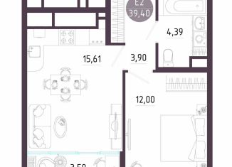 1-ком. квартира на продажу, 39.4 м2, Тула, Пряничная улица, 8