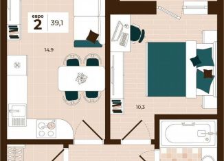 2-комнатная квартира на продажу, 39.1 м2, Тула