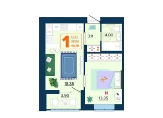 Продается однокомнатная квартира, 40.8 м2, Орёл, микрорайон СПЗ, улица Бурова, 2