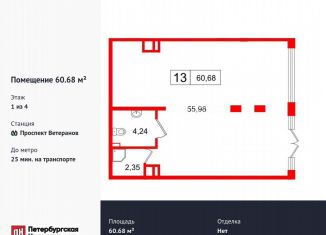 Продажа помещения свободного назначения, 60.68 м2, посёлок Стрельна