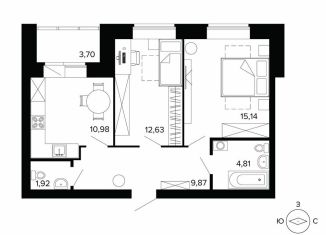 2-комнатная квартира на продажу, 59.5 м2, Берёзовский, улица Победы, 5, ЖК Уют-Сити